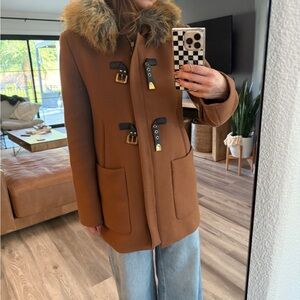 Beautiful caramel winter coat with Faux Fur Hood